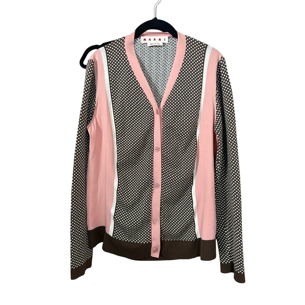 Marni button up cardigan women's 46 (US 10) long sleeve‎ cotton blend brown pink